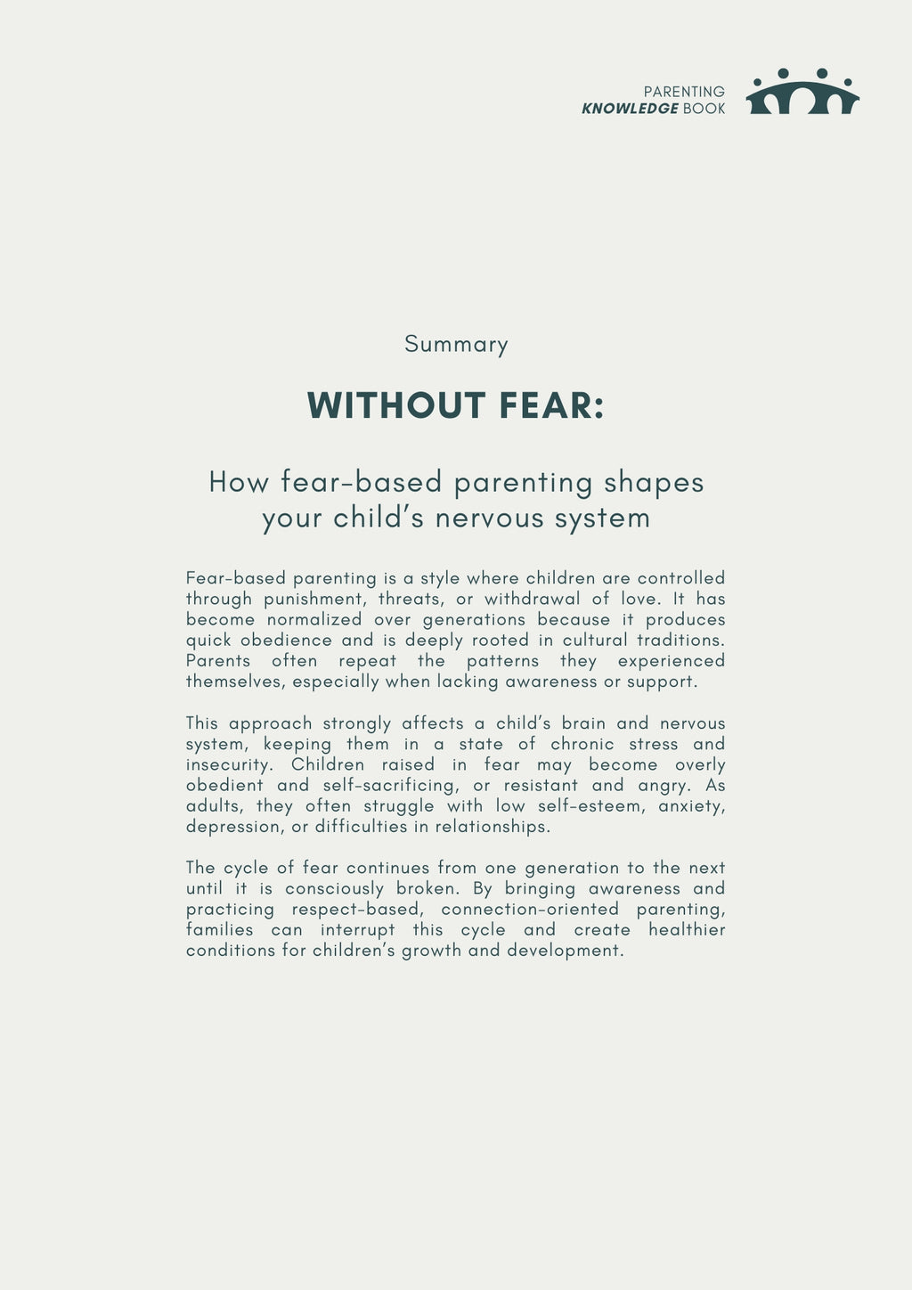 Without fear: How fear-based parenting shapes your child's nervous system