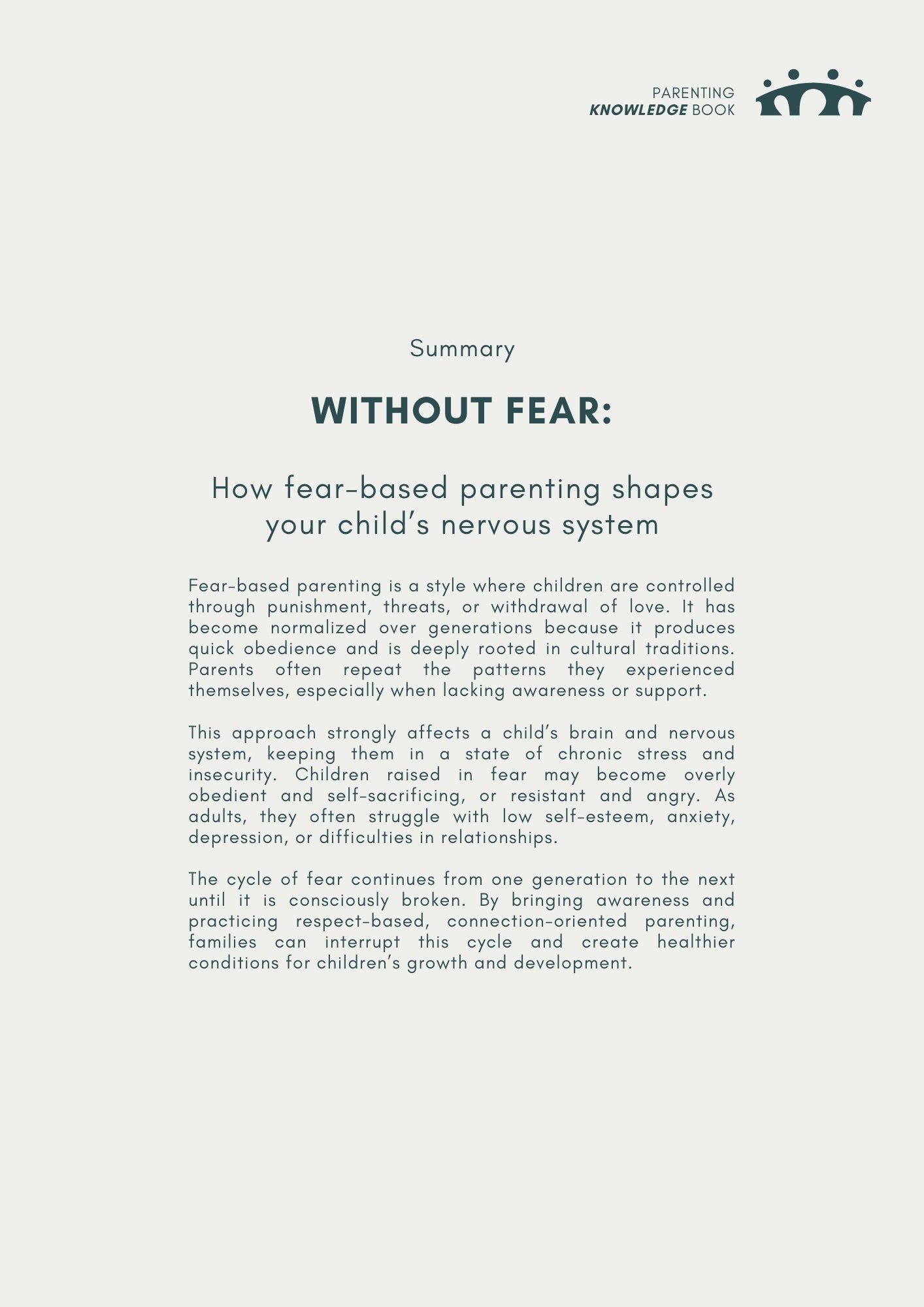 Without fear: How fear-based parenting shapes your child's nervous system