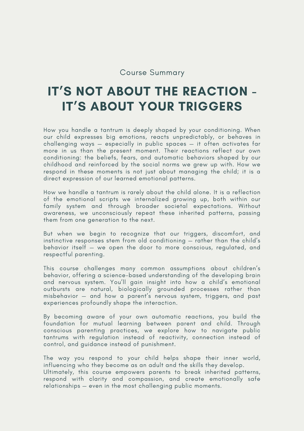 Online Course: It's Not About the Reaction - It's About Your Triggers