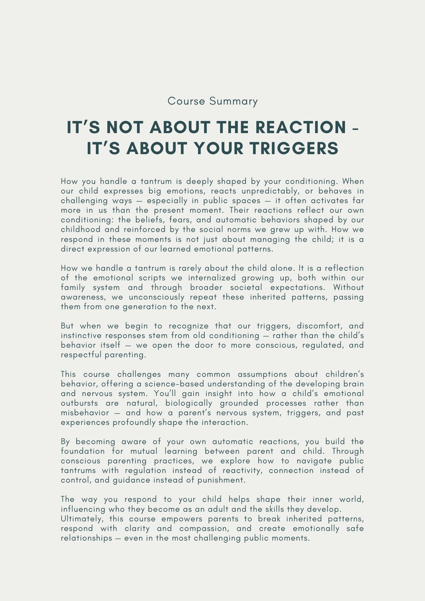 Online Course: It's Not About the Reaction - It's About Your Triggers