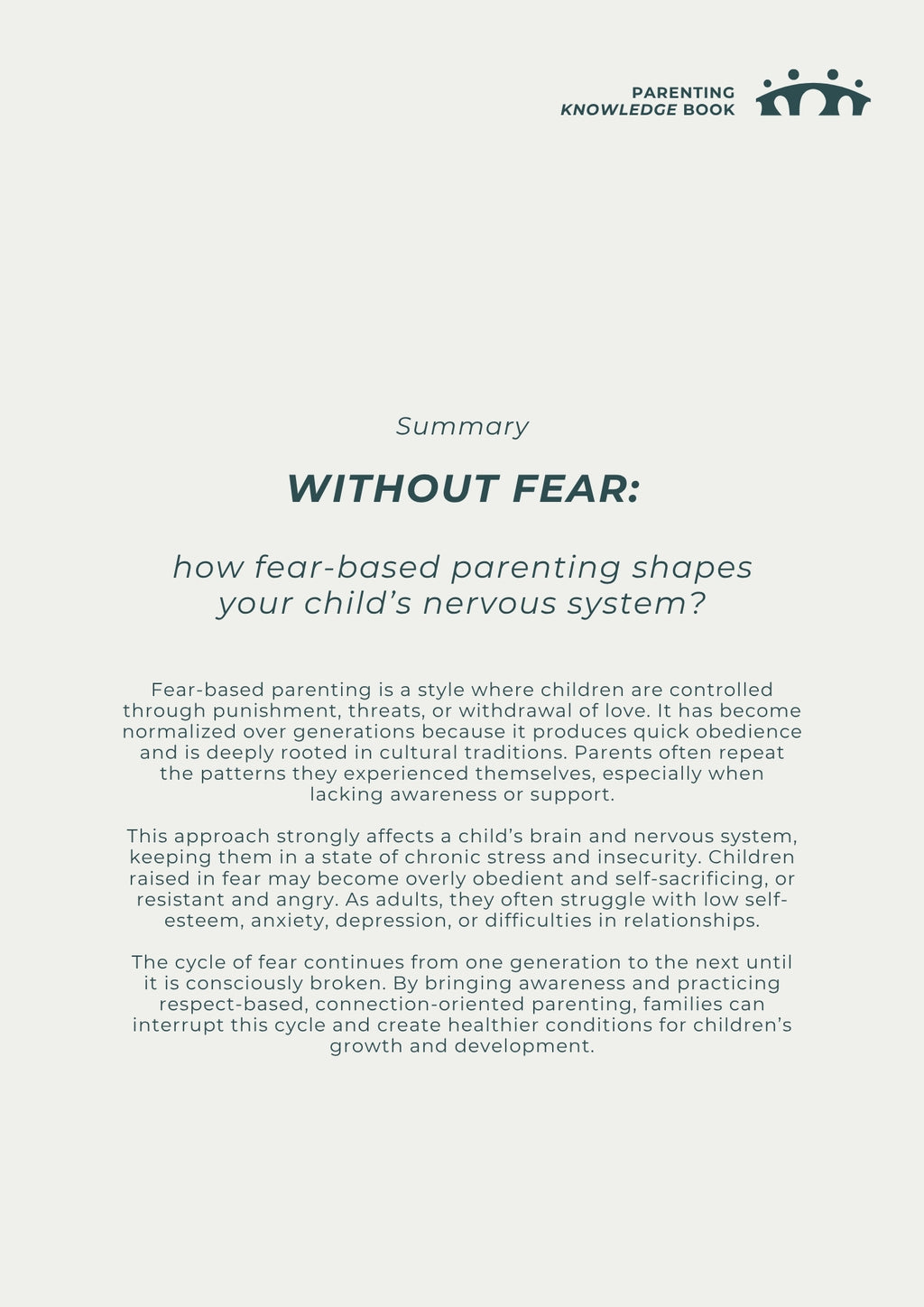 Without fear: How fear-based parenting shapes your child's nervous system