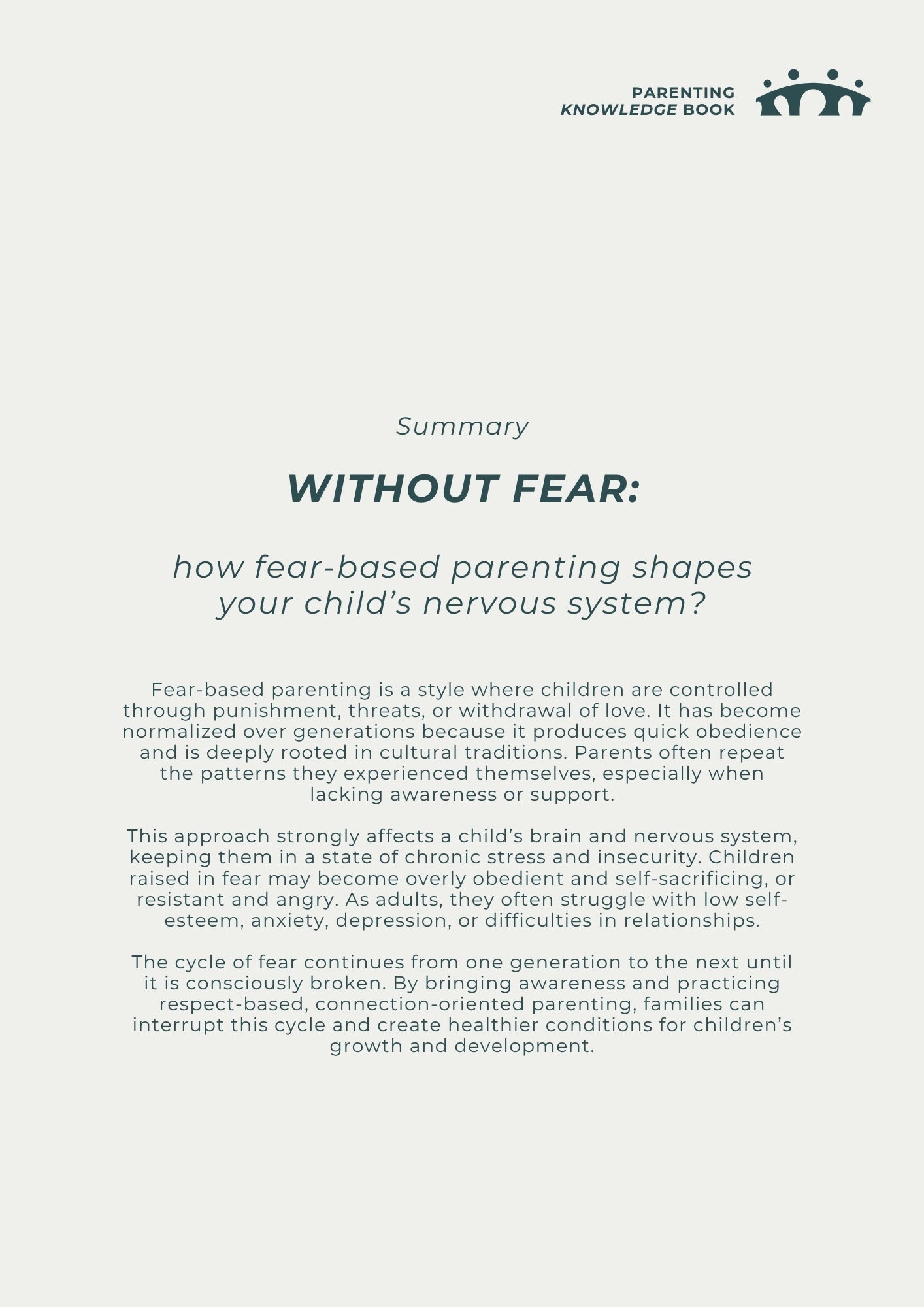 Without fear: How fear-based parenting shapes your child's nervous system